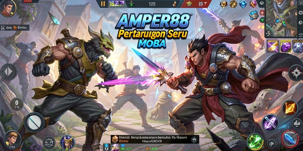 Screenshot AMPER88 menampilkan aksi seru dalam pertempuran MOBA.