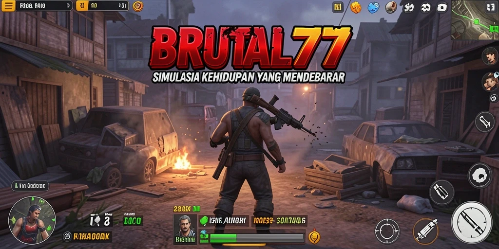 Tampilan gameplay mendebarkan dari BRUTAL77 dalam simulasi kehidupan.