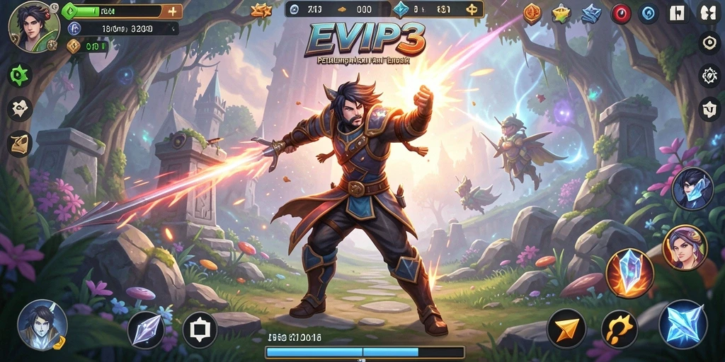 Tangkapan layar gameplay EVIP3 menampilkan pertempuran seru dan karakter yang beragam.