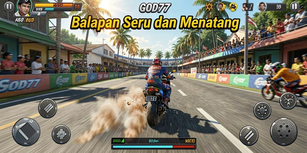 Tampilan gameplay <strong>GOD77</strong> yang menampilkan balapan seru dengan mobil cepat.