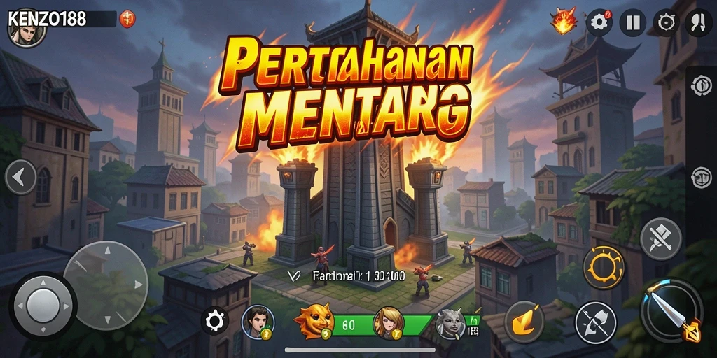 Tampilkan strategi menyerang dan bertahan dalam gameplay Tower Defense.
