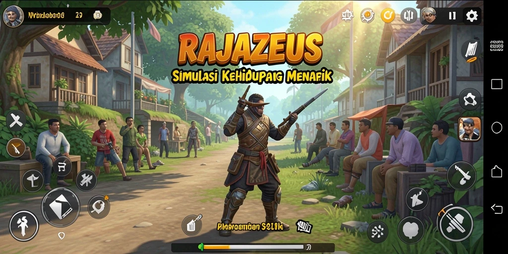 Tangkapan layar dari gameplay RAJAZEUS yang menggambarkan simulasi kehidupan yang mendalam.
