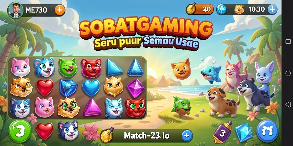 Tampilan gameplay menarik dari SOBATGAMING Match-3.