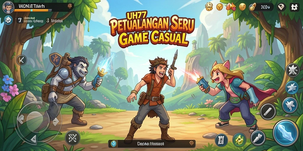 Tampilan gameplay UH77 dengan karakter yang lucu dan berwarna.