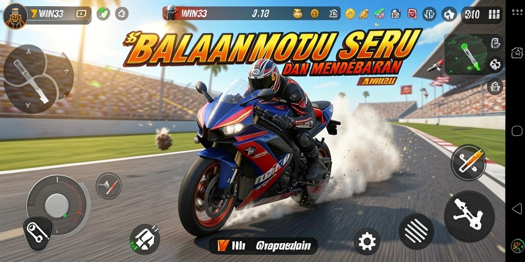 Screenshot gameplay WIN33 yang menunjukkan trek balap yang mendebarkan.