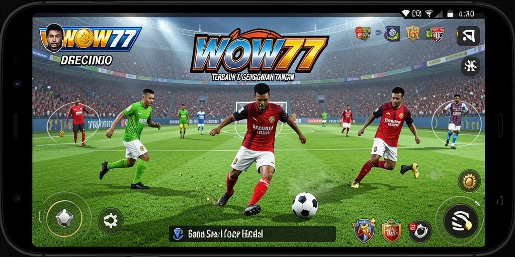 Tampilan gameplay WOW77 menampilkan aksi sepak bola yang mendebarkan.
